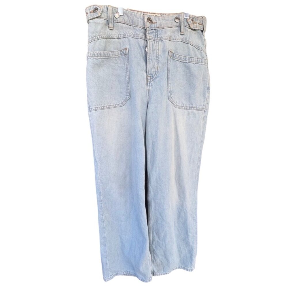We The Free by Free People Palmer Wide Leg  Denim Jeans In Daydream Blue Size 28